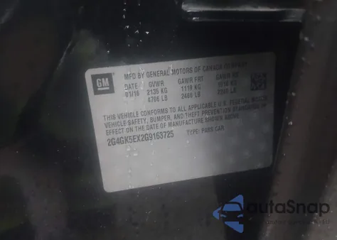 2016 Buick Regal Turbo z USA, uszkodzony, nr VIN 2G4GK5EX2G9163725